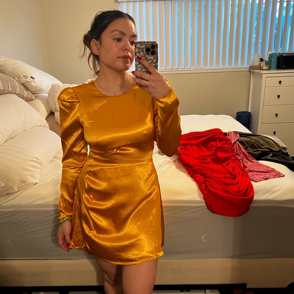 House of Harlow 1960 Gold Ruched Sheath Dress